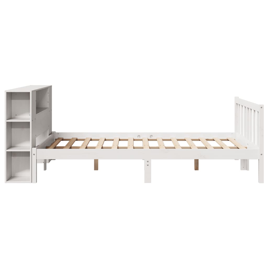 vidaXL Pat cu bibliotecă fără saltea, alb, 150x200 cm, lemn masiv pin vidaXL Pat cu bibliotecă fără saltea, alb, 150x200 cm, lemn masiv pin