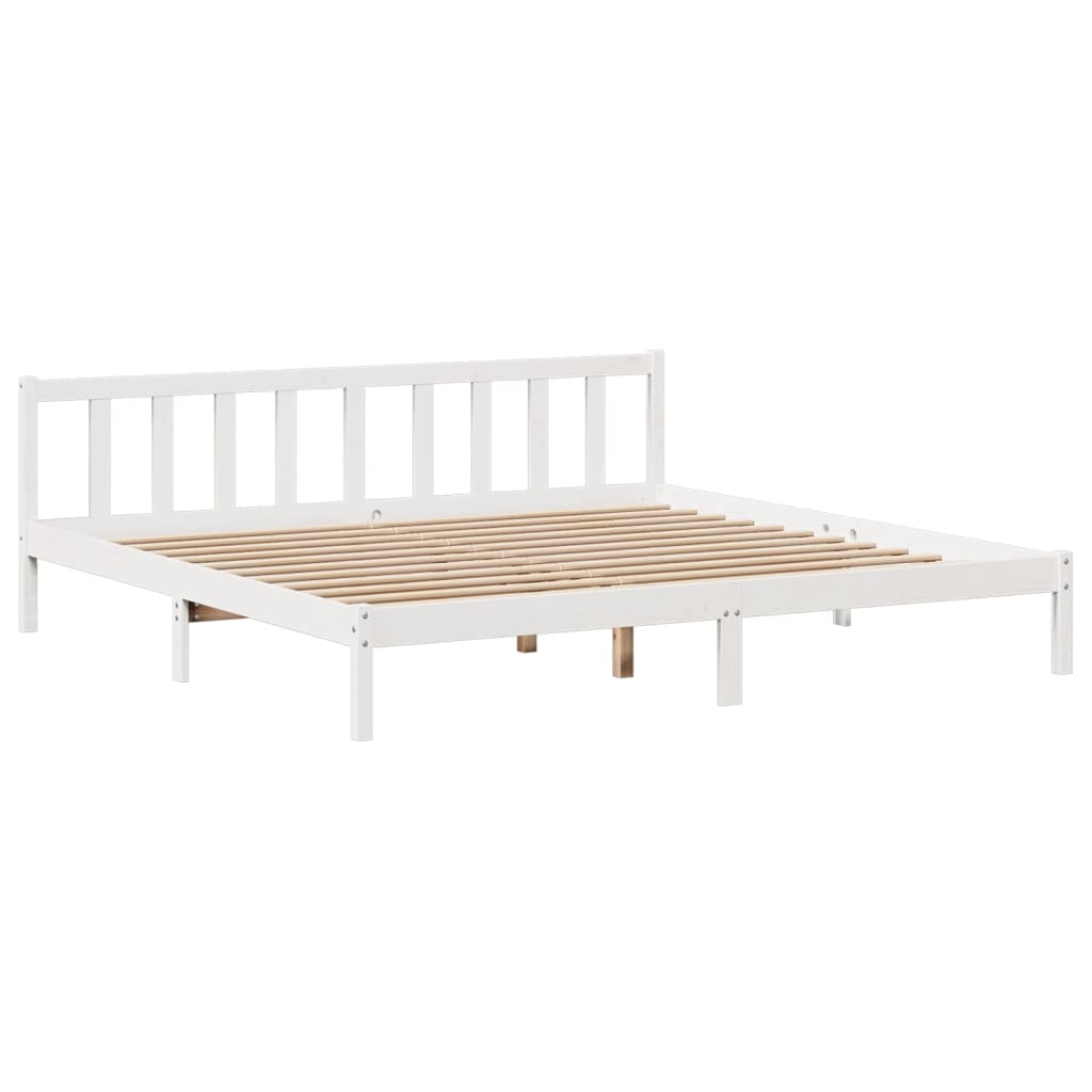 vidaXL Pat cu bibliotecă fără saltea, alb, 200x200 cm, lemn masiv pin