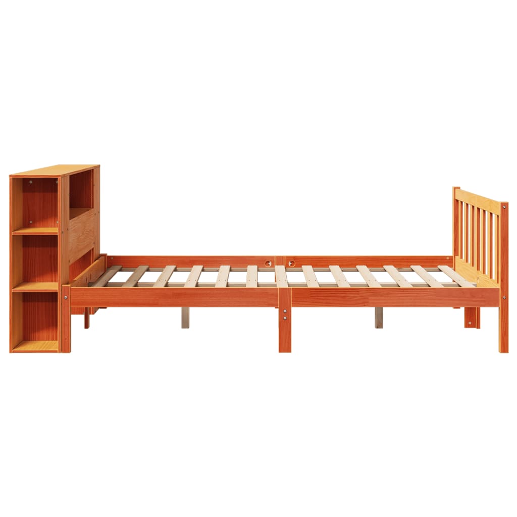 vidaXL Pat cu bibliotecă fără saltea, maro, 120x190 cm, lemn masiv pin vidaXL Pat cu bibliotecă fără saltea, maro, 120x190 cm, lemn masiv pin