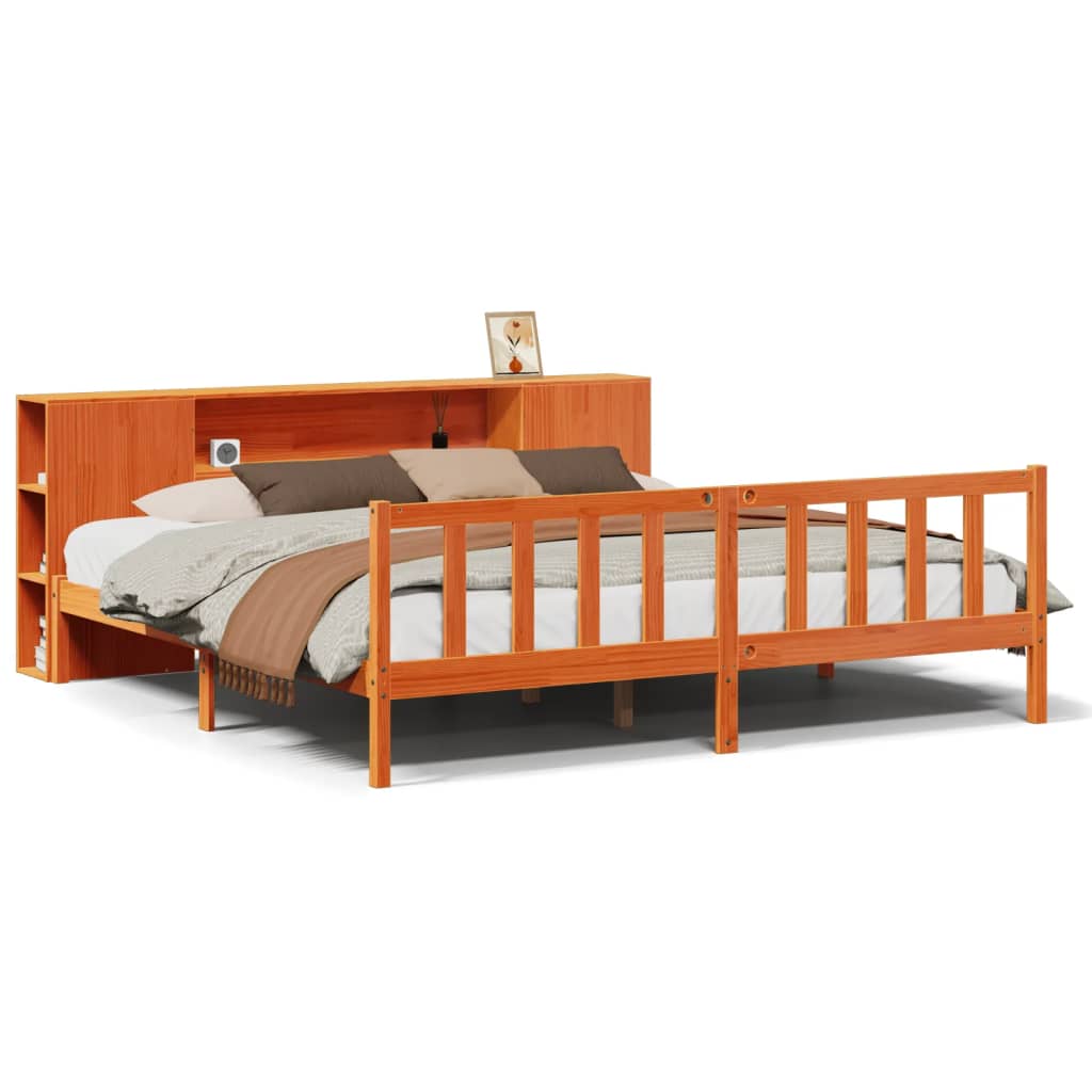 vidaXL Pat cu bibliotecă fără saltea maro 180x200 cm lemn masiv de pin