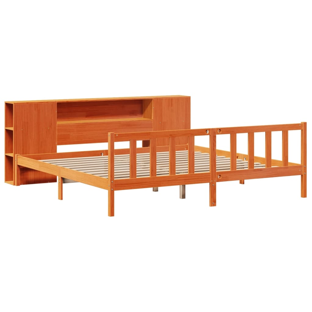 vidaXL Pat cu bibliotecă fără saltea maro 180x200 cm lemn masiv de pin