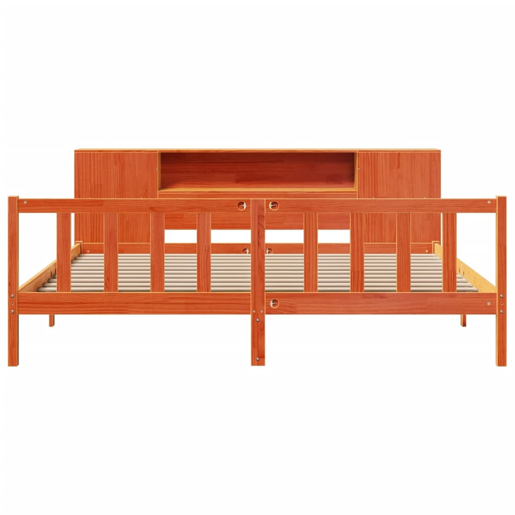 vidaXL Pat cu bibliotecă fără saltea maro 200x200 cm lemn masiv de pin