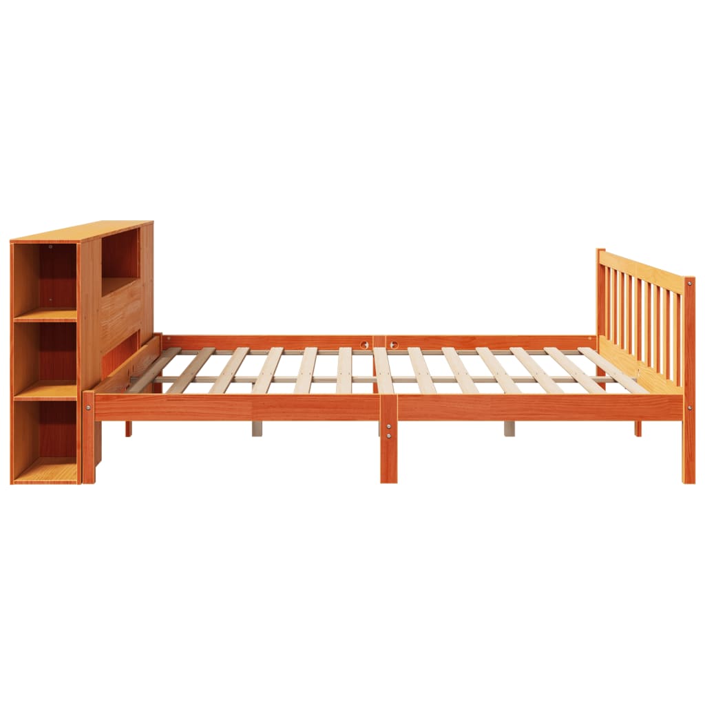 vidaXL Pat cu bibliotecă fără saltea maro 200x200 cm lemn masiv de pin