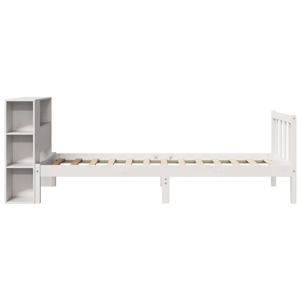 vidaXL Pat cu bibliotecă fără saltea, alb, 75x190 cm, lemn masiv pin vidaXL Pat cu bibliotecă fără saltea, alb, 75x190 cm, lemn masiv pin