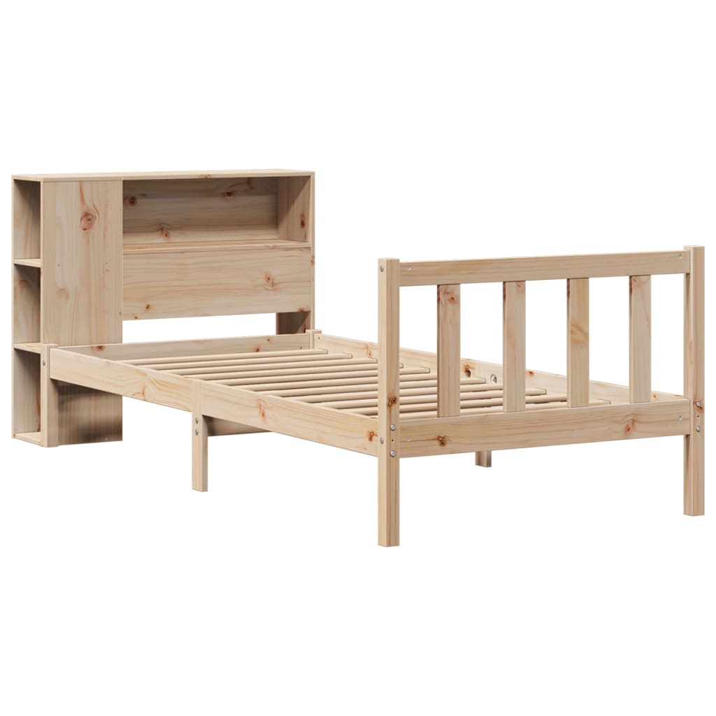 vidaXL Pat cu bibliotecă fără saltea, 90x190 cm, lemn masiv de pin vidaXL Pat cu bibliotecă fără saltea, 90x190 cm, lemn masiv de pin