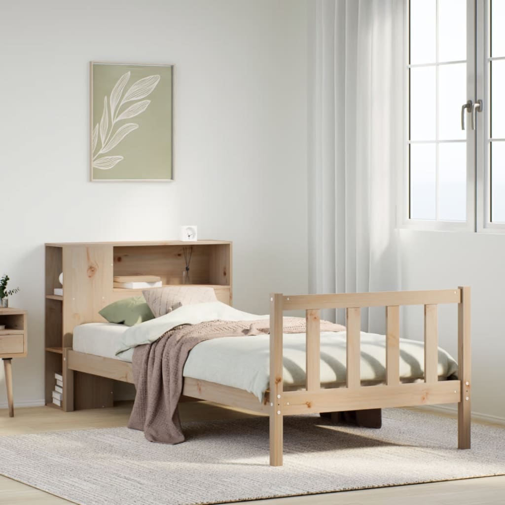 vidaXL Pat cu bibliotecă fără saltea, 90x190 cm, lemn masiv de pin vidaXL Pat cu bibliotecă fără saltea, 90x190 cm, lemn masiv de pin