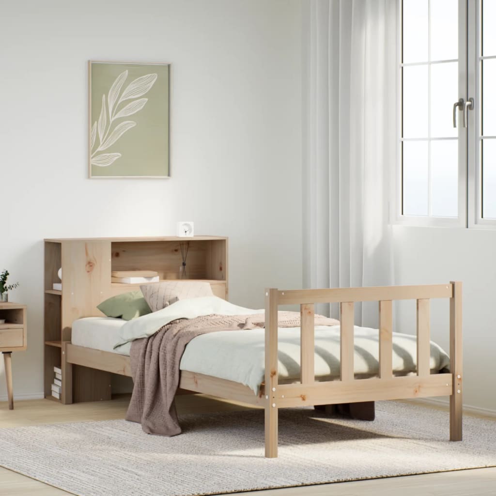 vidaXL Pat cu bibliotecă fără saltea, 90x200 cm, lemn masiv pin vidaXL Pat cu bibliotecă fără saltea, 90x200 cm, lemn masiv pin
