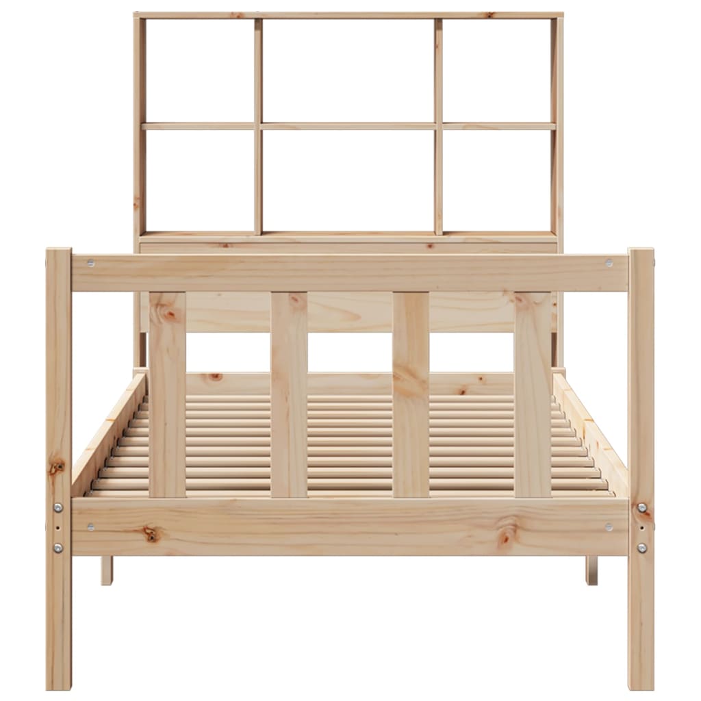 vidaXL Pat cu bibliotecă fără saltea, 90x190 cm, lemn masiv de pin vidaXL Pat cu bibliotecă fără saltea, 90x190 cm, lemn masiv de pin