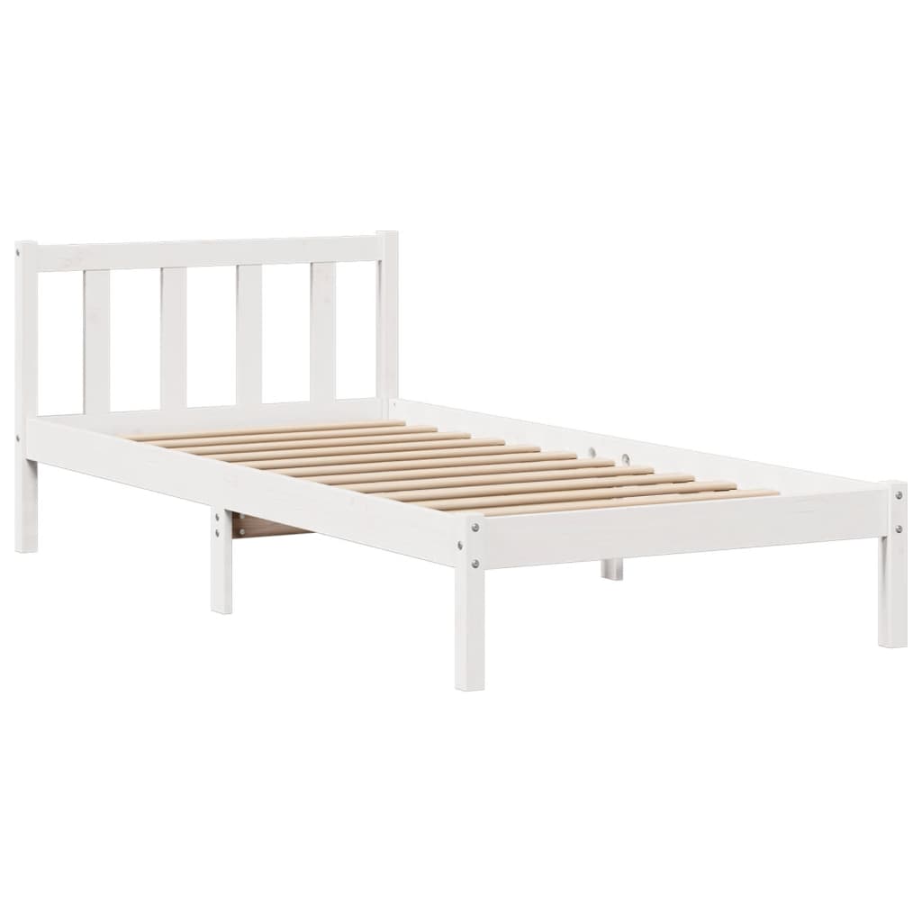 vidaXL Pat cu bibliotecă fără saltea, alb, 90x190 cm, lemn masiv pin vidaXL Pat cu bibliotecă fără saltea, alb, 90x190 cm, lemn masiv pin
