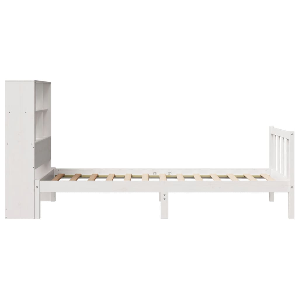 vidaXL Pat cu bibliotecă fără saltea, alb, 90x190 cm, lemn masiv pin vidaXL Pat cu bibliotecă fără saltea, alb, 90x190 cm, lemn masiv pin