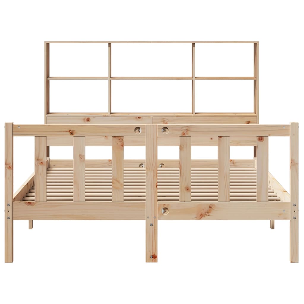 vidaXL Pat cu bibliotecă fără saltea, 140x190 cm, lemn masiv de pin vidaXL Pat cu bibliotecă fără saltea, 140x190 cm, lemn masiv de pin