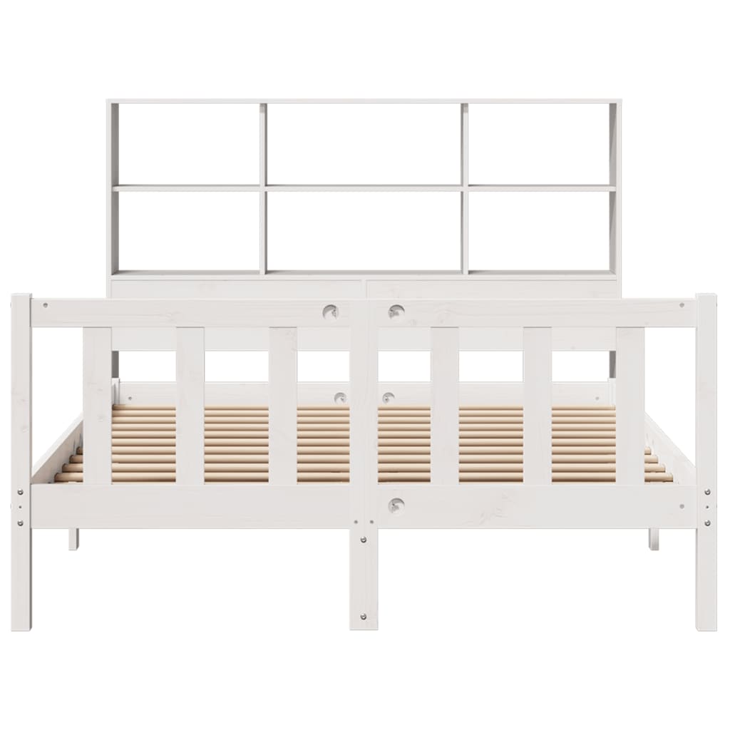 vidaXL Pat cu bibliotecă fără saltea, alb, 140x190 cm, lemn masiv pin