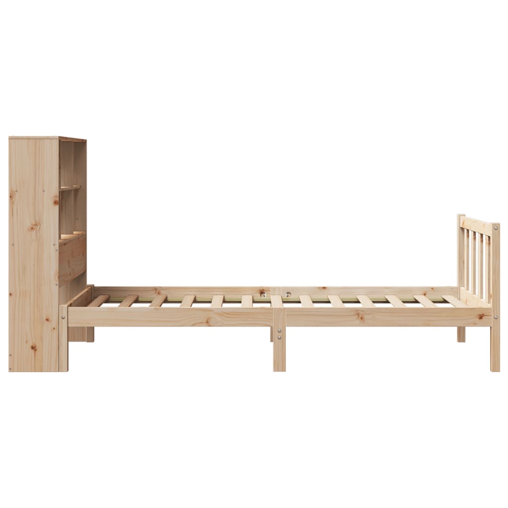 vidaXL Pat cu bibliotecă fără saltea, 90x200 cm, lemn masiv pin