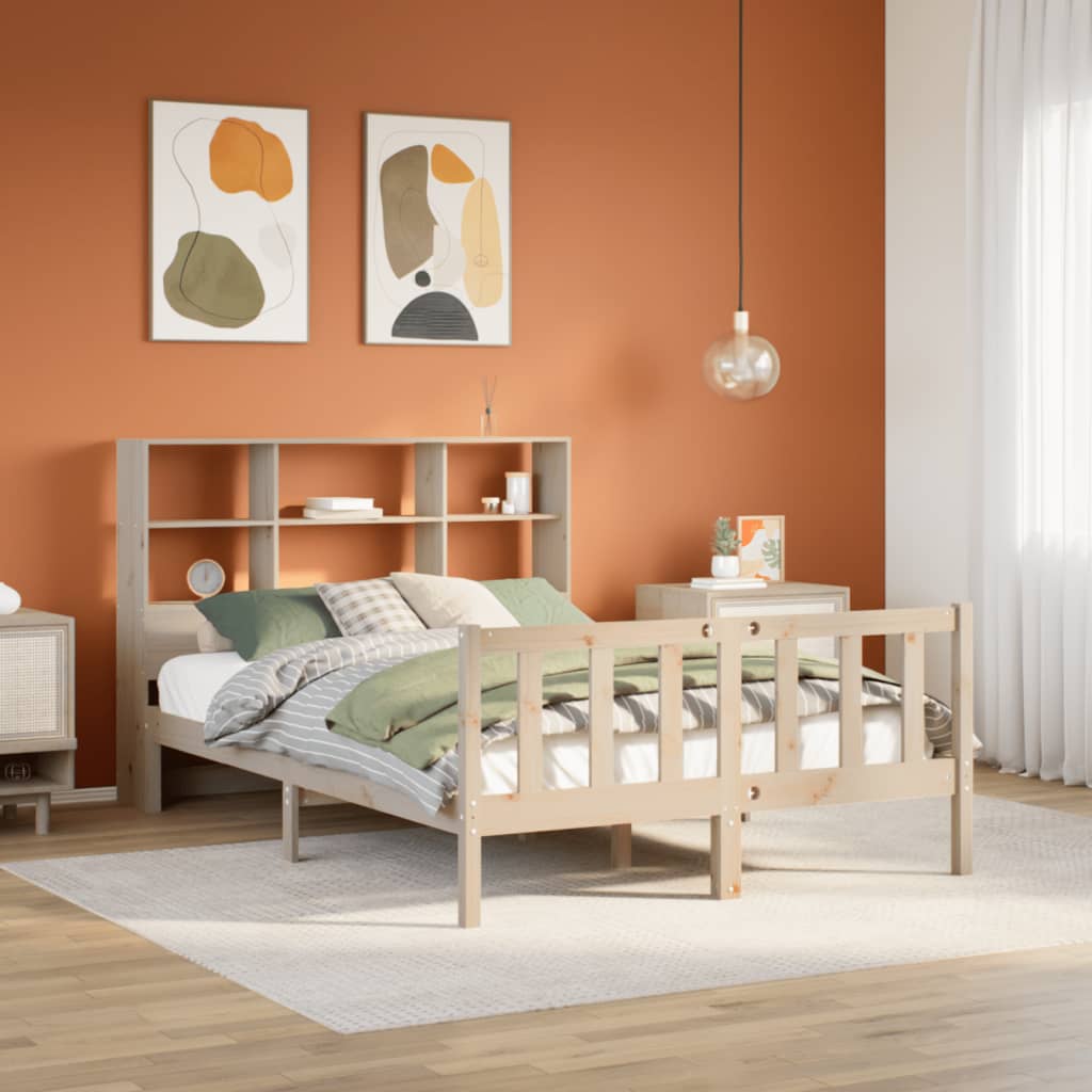 vidaXL Pat cu bibliotecă fără saltea, 140x200 cm, lemn masiv de pin