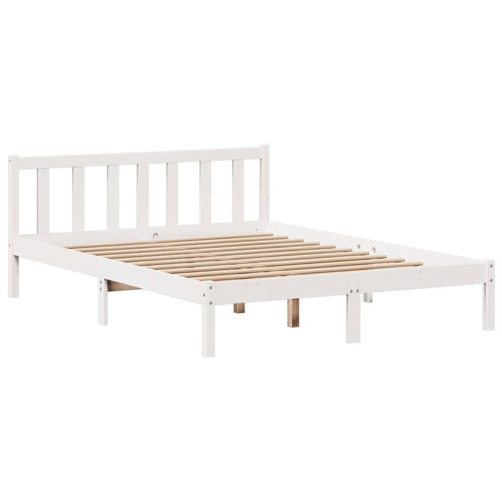 vidaXL Pat cu bibliotecă fără saltea, alb, 140x200 cm, lemn masiv pin