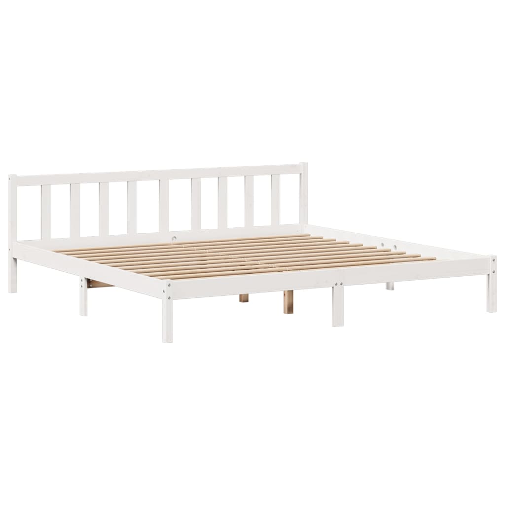 vidaXL Pat cu bibliotecă fără saltea, alb, 200x200 cm, lemn masiv pin vidaXL Pat cu bibliotecă fără saltea, alb, 200x200 cm, lemn masiv pin