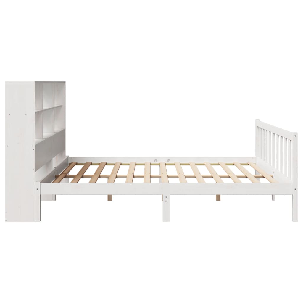 vidaXL Pat cu bibliotecă fără saltea, alb, 200x200 cm, lemn masiv pin vidaXL Pat cu bibliotecă fără saltea, alb, 200x200 cm, lemn masiv pin