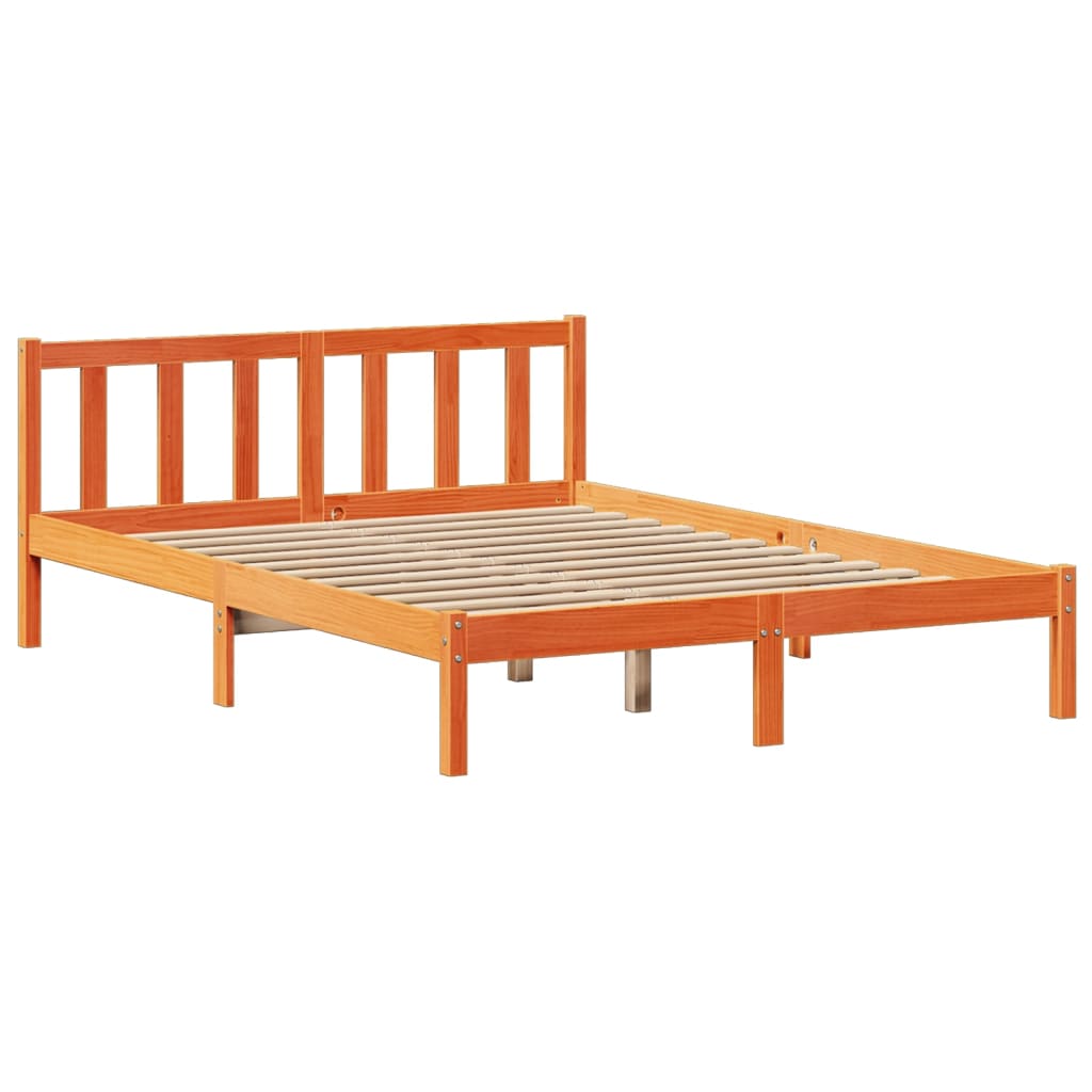 vidaXL Pat cu bibliotecă fără saltea, maro, 120x190 cm, lemn masiv pin vidaXL Pat cu bibliotecă fără saltea, maro, 120x190 cm, lemn masiv pin