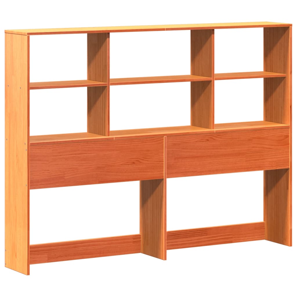 vidaXL Pat cu bibliotecă fără saltea, maro, 120x190 cm, lemn masiv pin vidaXL Pat cu bibliotecă fără saltea, maro, 120x190 cm, lemn masiv pin