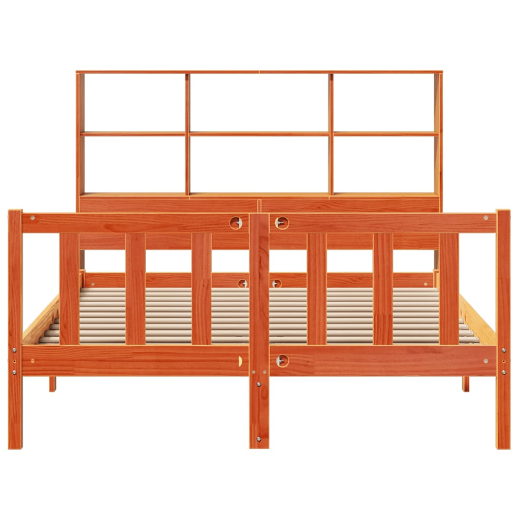 vidaXL Pat cu bibliotecă fără saltea, maro, 120x200 cm, lemn masiv pin