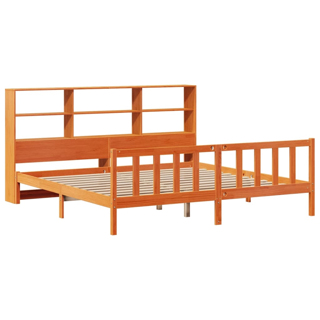 vidaXL Pat cu bibliotecă fără saltea maro 200x200 cm lemn masiv de pin