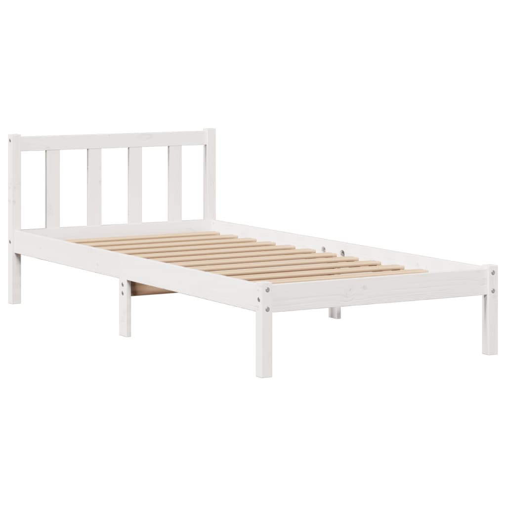 vidaXL Pat cu bibliotecă fără saltea, alb, 75x190 cm, lemn masiv pin vidaXL Pat cu bibliotecă fără saltea, alb, 75x190 cm, lemn masiv pin