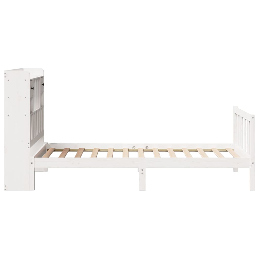 vidaXL Pat cu bibliotecă fără saltea, alb, 75x190 cm, lemn masiv pin vidaXL Pat cu bibliotecă fără saltea, alb, 75x190 cm, lemn masiv pin