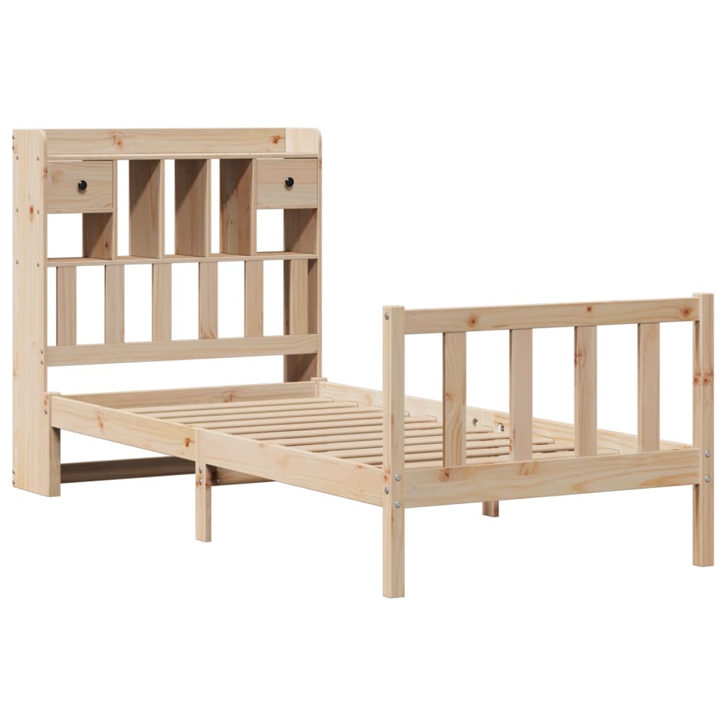 vidaXL Pat cu bibliotecă fără saltea, 90x190 cm, lemn masiv de pin vidaXL Pat cu bibliotecă fără saltea, 90x190 cm, lemn masiv de pin