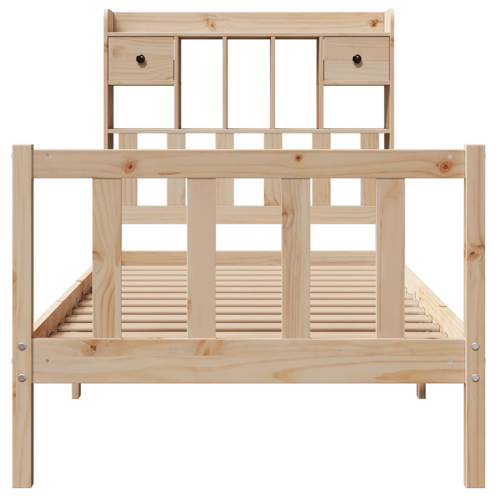 vidaXL Pat cu bibliotecă fără saltea, 90x190 cm, lemn masiv de pin vidaXL Pat cu bibliotecă fără saltea, 90x190 cm, lemn masiv de pin