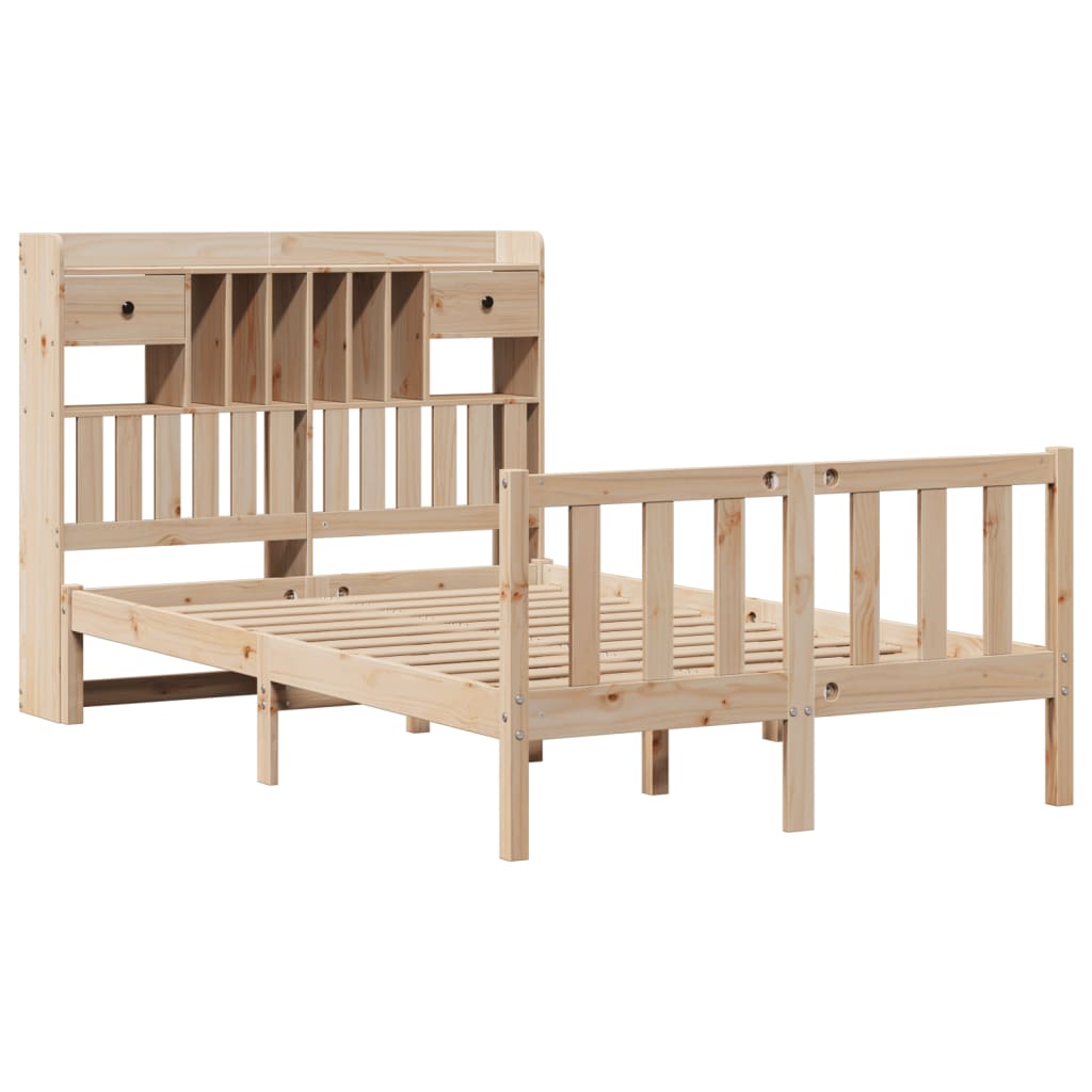 vidaXL Pat cu bibliotecă fără saltea, 135x190 cm, lemn masiv de pin vidaXL Pat cu bibliotecă fără saltea, 135x190 cm, lemn masiv de pin