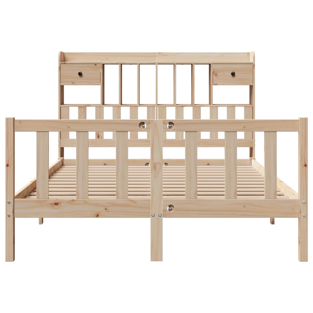 vidaXL Pat cu bibliotecă fără saltea, 140x190 cm, lemn masiv de pin vidaXL Pat cu bibliotecă fără saltea, 140x190 cm, lemn masiv de pin