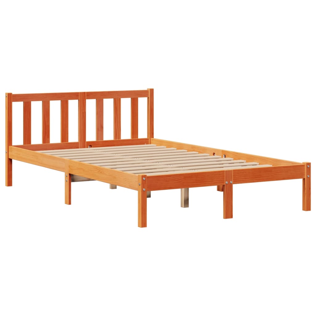 vidaXL Pat cu bibliotecă fără saltea maro 135x190 cm lemn masiv de pin