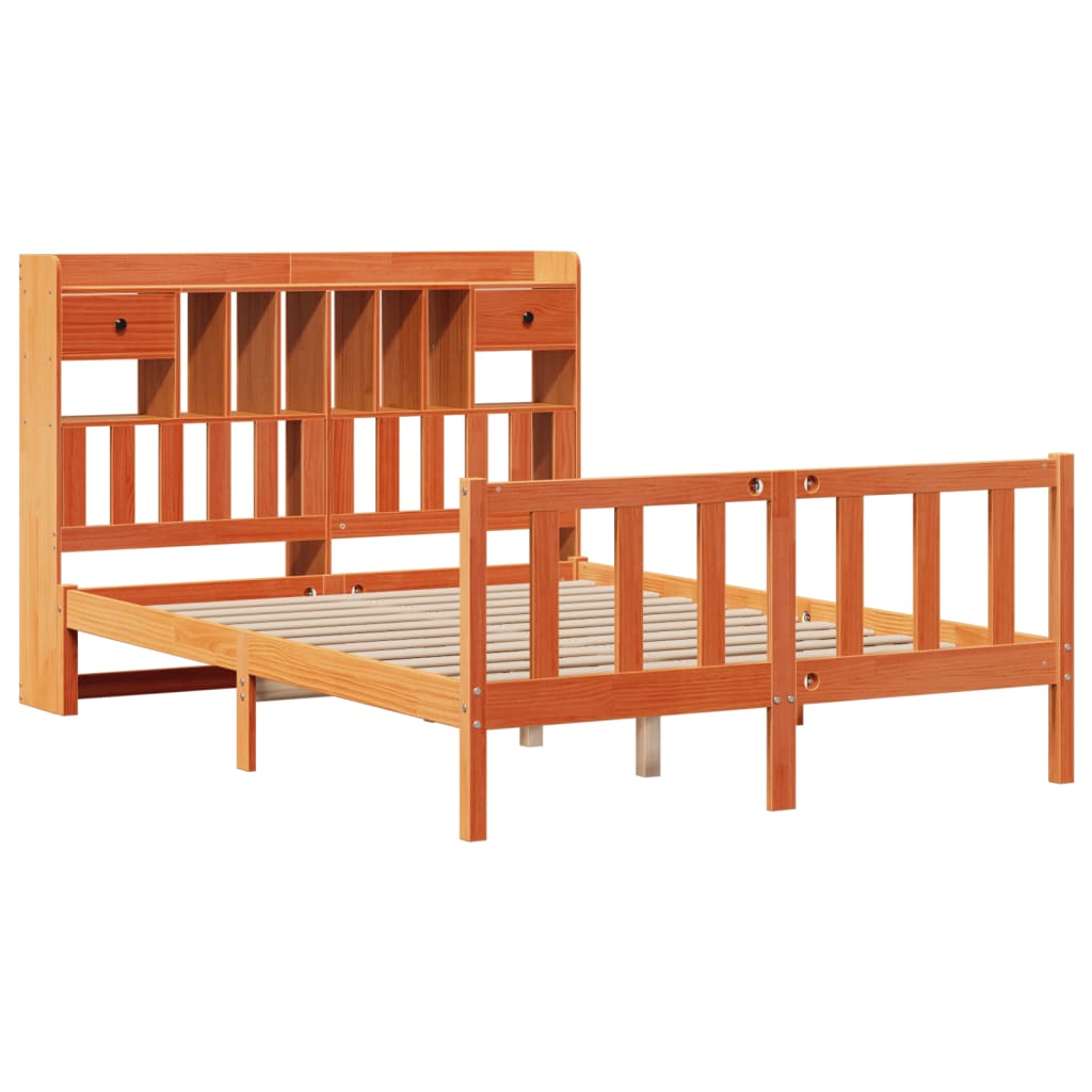 vidaXL Pat cu bibliotecă fără saltea maro 140x190 cm lemn masiv de pin