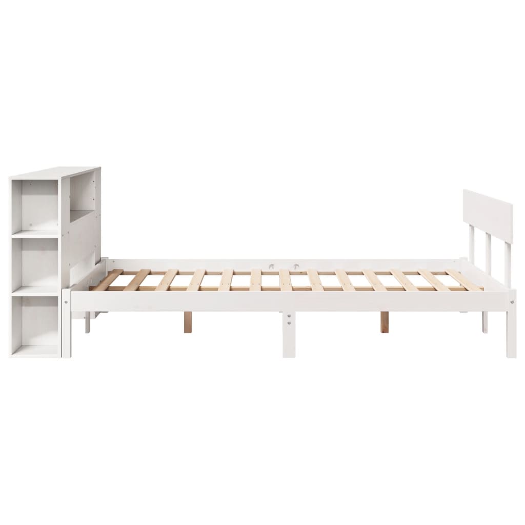 vidaXL Pat cu bibliotecă fără saltea, alb, 140x190 cm, lemn masiv pin