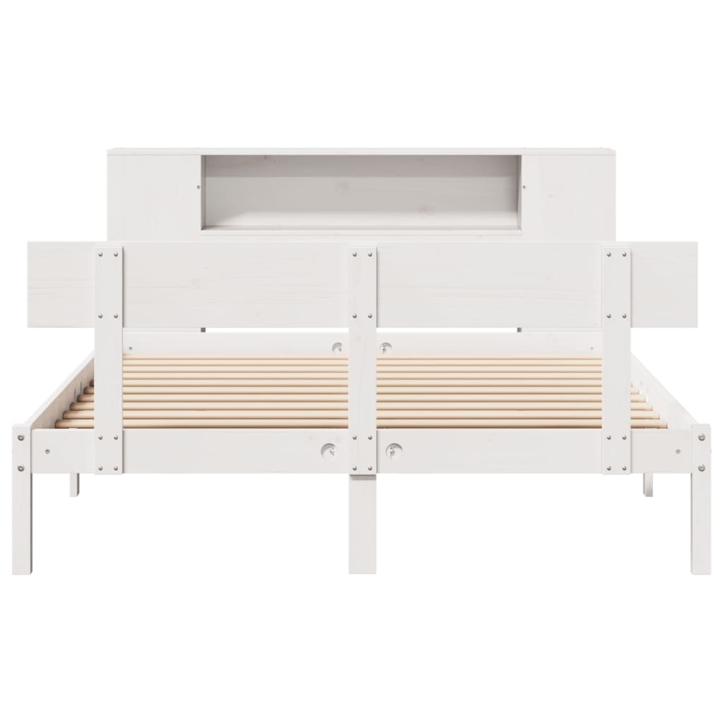 vidaXL Pat cu bibliotecă fără saltea, alb, 140x200 cm, lemn masiv pin vidaXL Pat cu bibliotecă fără saltea, alb, 140x200 cm, lemn masiv pin