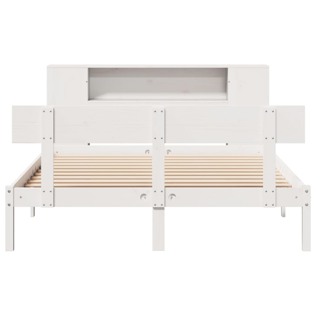 vidaXL Pat cu bibliotecă fără saltea, alb, 150x200 cm, lemn masiv pin vidaXL Pat cu bibliotecă fără saltea, alb, 150x200 cm, lemn masiv pin