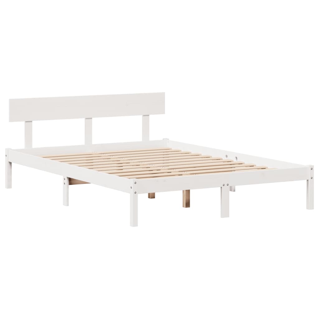 vidaXL Pat cu bibliotecă fără saltea, alb, 150x200 cm, lemn masiv pin vidaXL Pat cu bibliotecă fără saltea, alb, 150x200 cm, lemn masiv pin