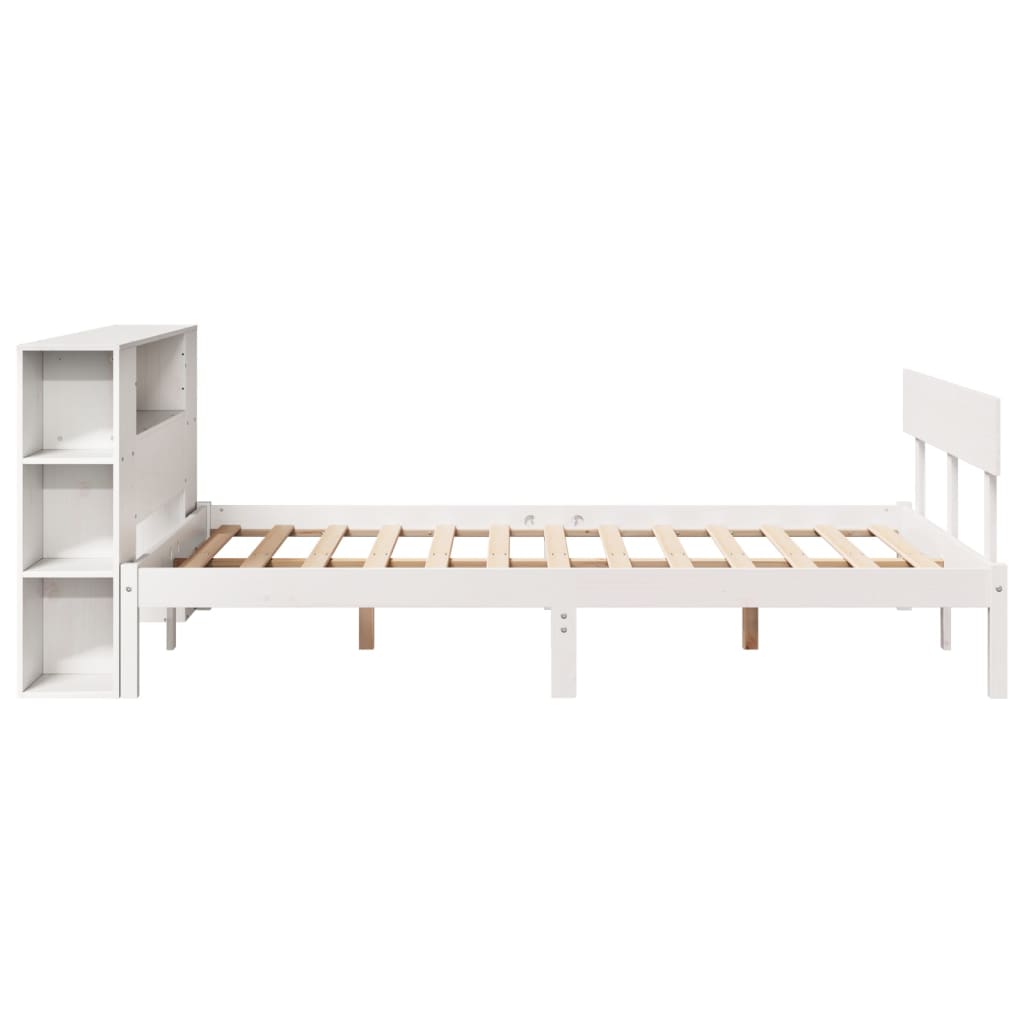 vidaXL Pat cu bibliotecă fără saltea, alb, 150x200 cm, lemn masiv pin vidaXL Pat cu bibliotecă fără saltea, alb, 150x200 cm, lemn masiv pin