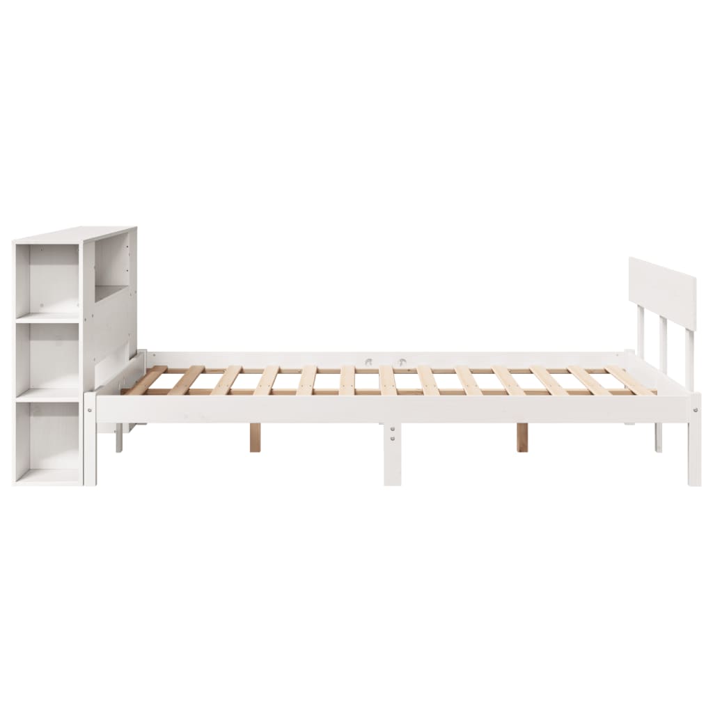 vidaXL Pat cu bibliotecă fără saltea, alb, 160x200 cm, lemn masiv pin