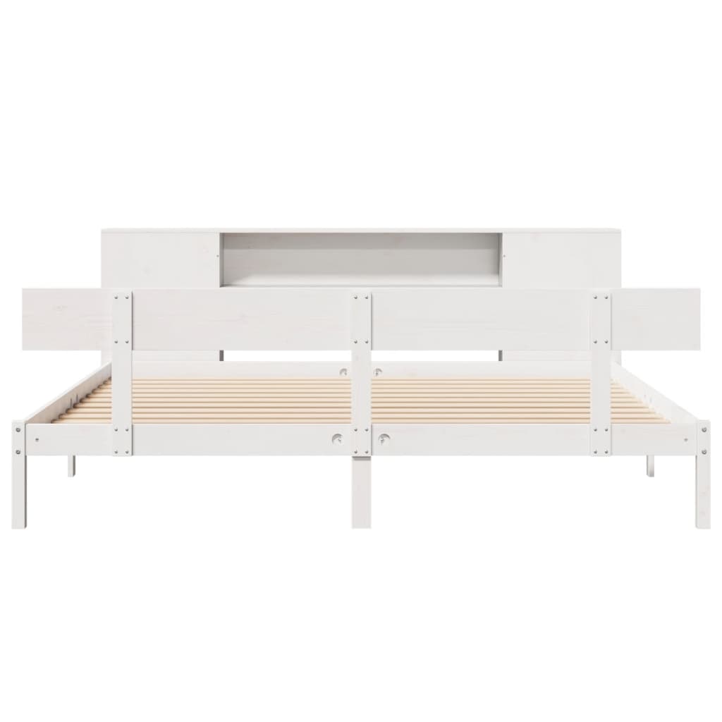 vidaXL Pat cu bibliotecă fără saltea, alb, 200x200 cm, lemn masiv pin