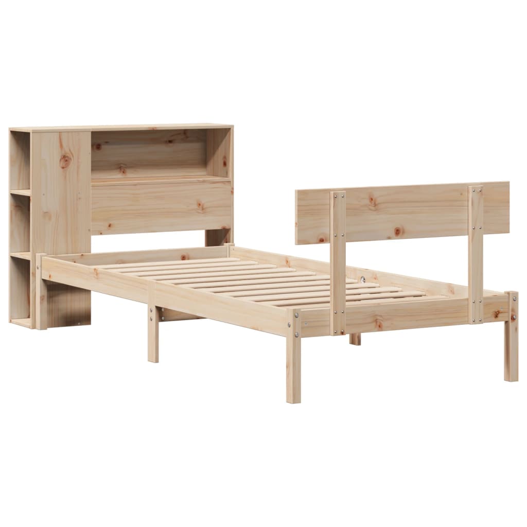 vidaXL Pat cu bibliotecă fără saltea, 90x200 cm, lemn masiv pin vidaXL Pat cu bibliotecă fără saltea, 90x200 cm, lemn masiv pin