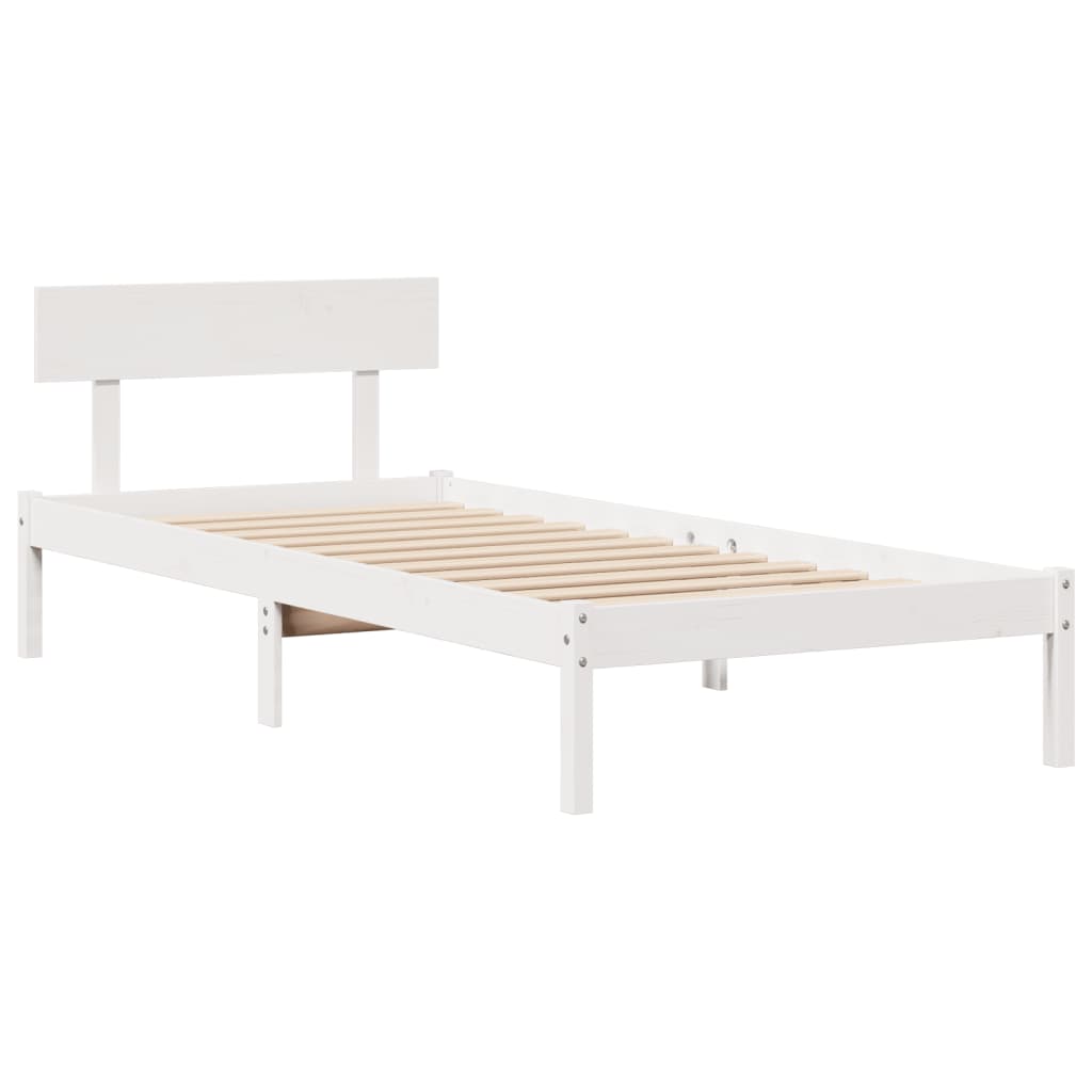 vidaXL Pat cu bibliotecă fără saltea, alb, 90x190 cm, lemn masiv pin vidaXL Pat cu bibliotecă fără saltea, alb, 90x190 cm, lemn masiv pin