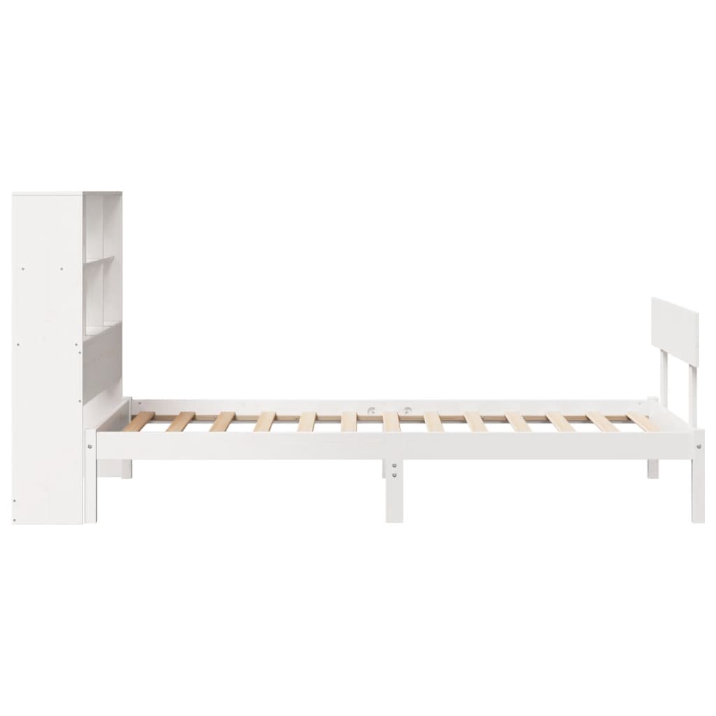 vidaXL Pat cu bibliotecă fără saltea, alb, 90x190 cm, lemn masiv pin vidaXL Pat cu bibliotecă fără saltea, alb, 90x190 cm, lemn masiv pin