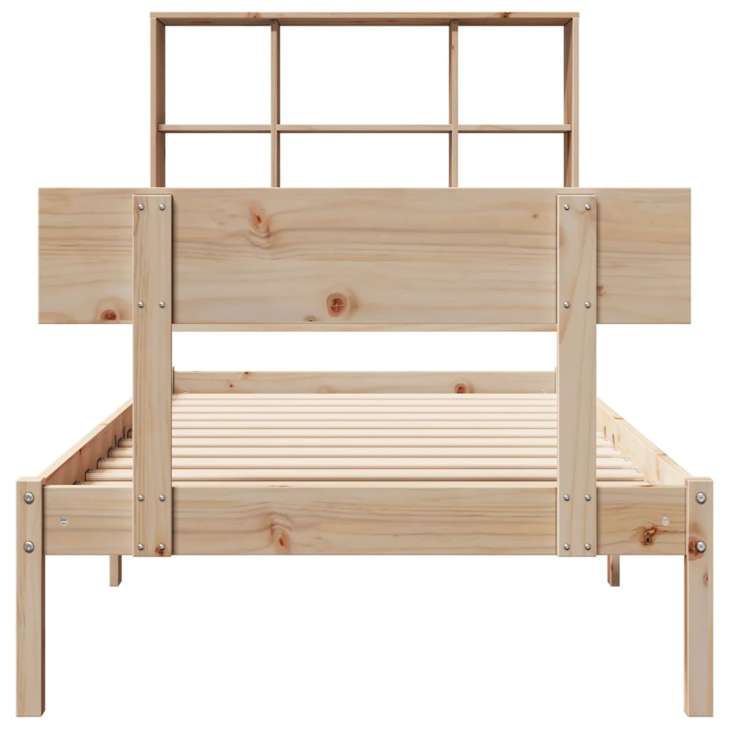 vidaXL Pat cu bibliotecă fără saltea, 90x200 cm, lemn masiv pin vidaXL Pat cu bibliotecă fără saltea, 90x200 cm, lemn masiv pin