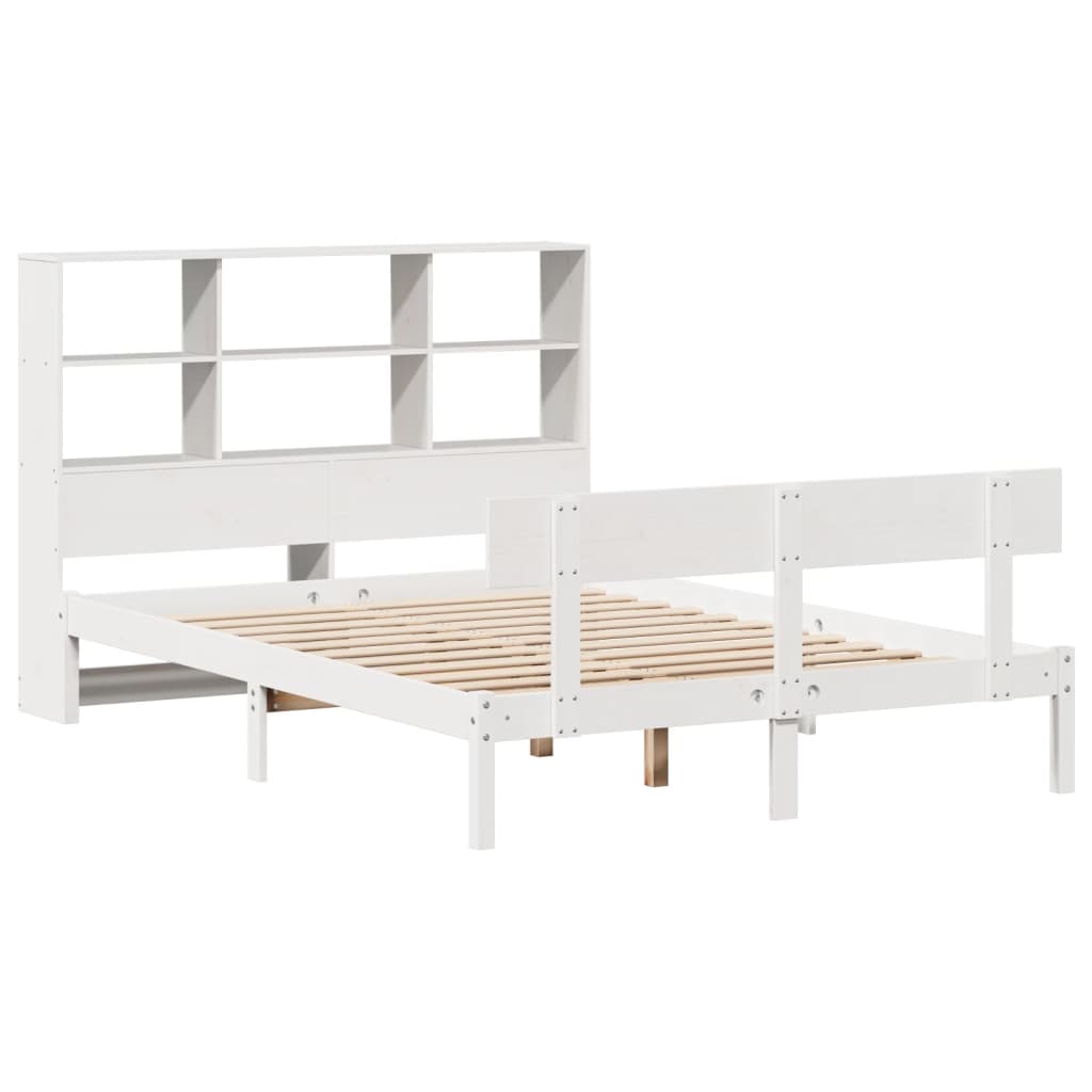 vidaXL Pat cu bibliotecă fără saltea, alb, 140x200 cm, lemn masiv pin