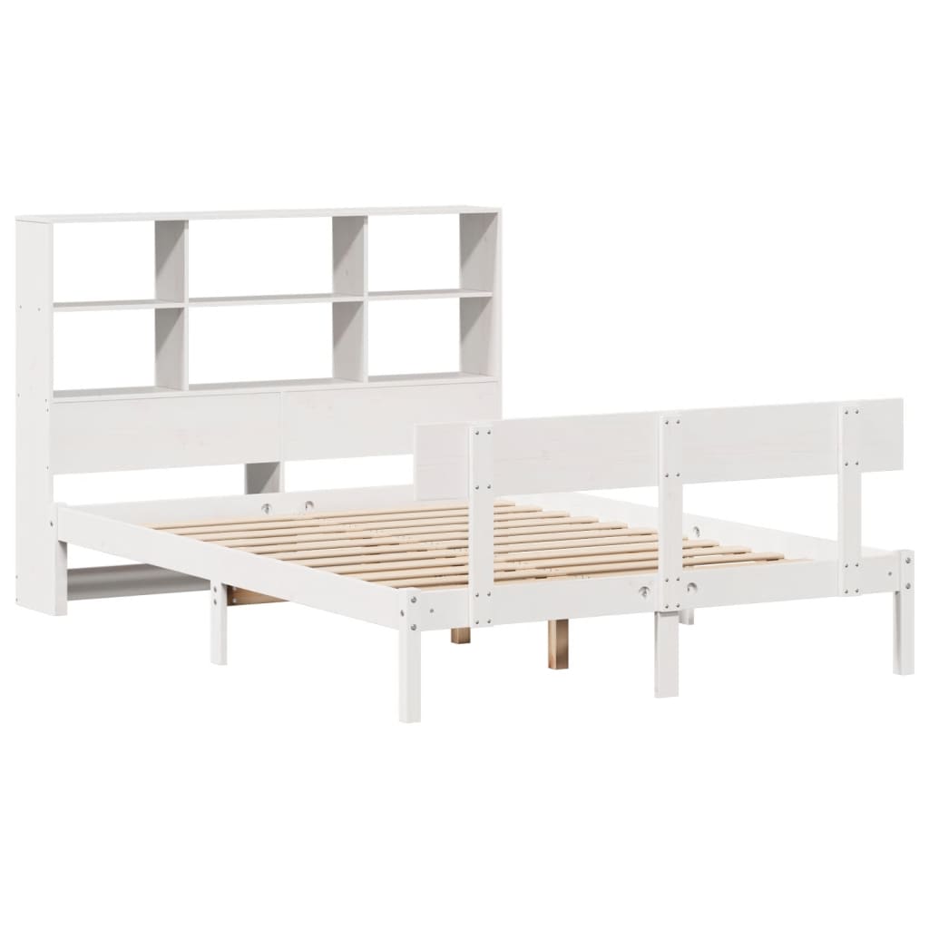 vidaXL Pat cu bibliotecă fără saltea, alb, 160x200 cm, lemn masiv pin