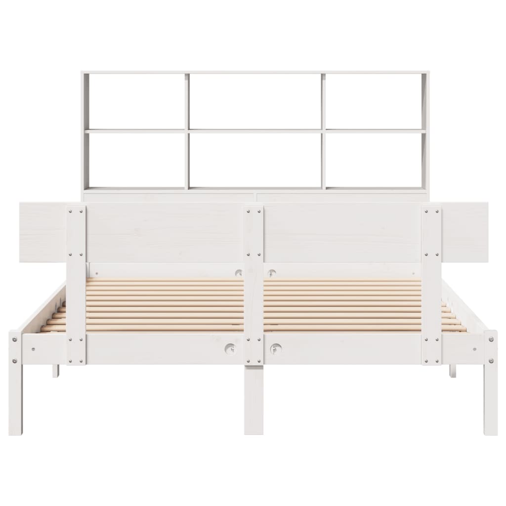 vidaXL Pat cu bibliotecă fără saltea, alb, 160x200 cm, lemn masiv pin