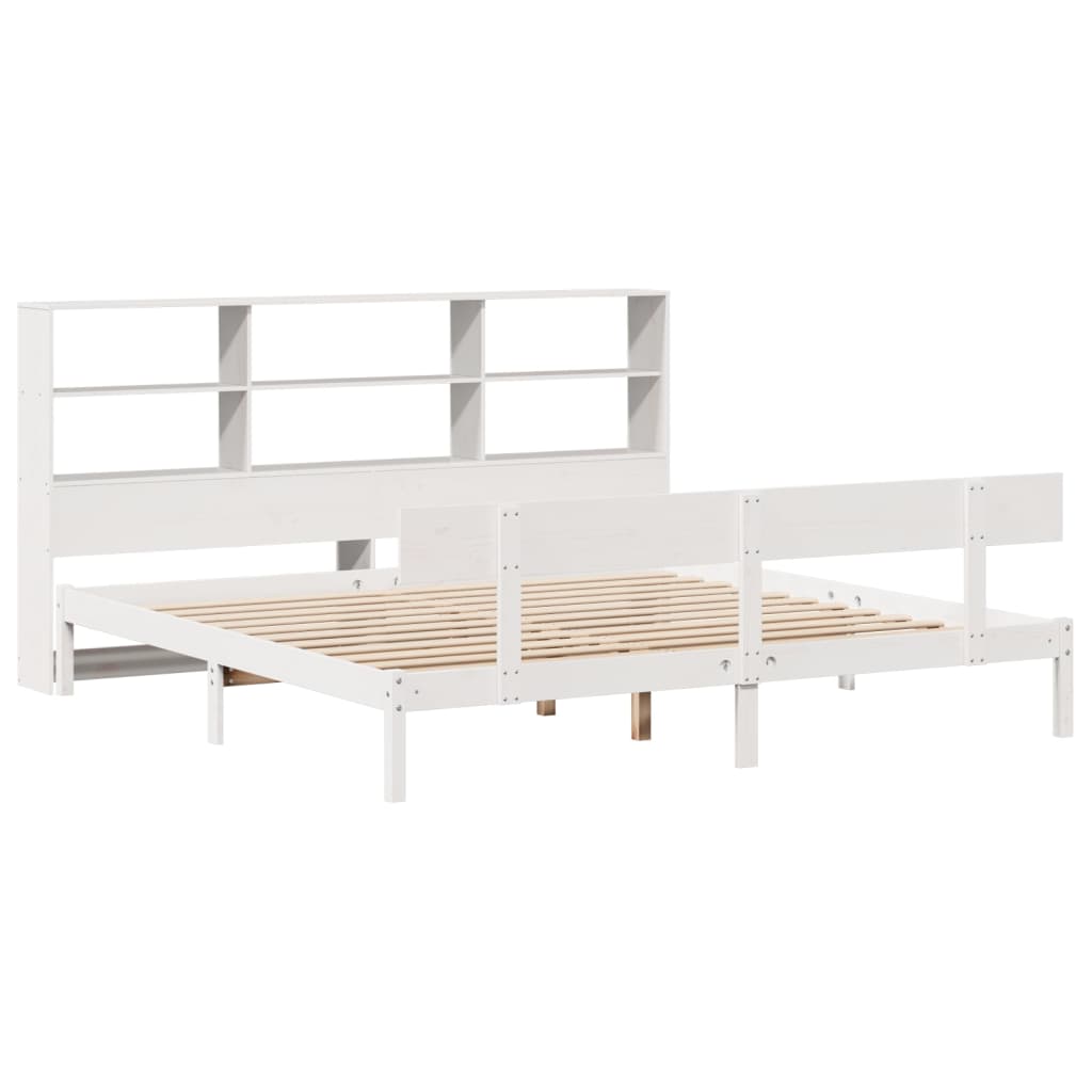 vidaXL Pat cu bibliotecă fără saltea, alb, 200x200 cm, lemn masiv pin