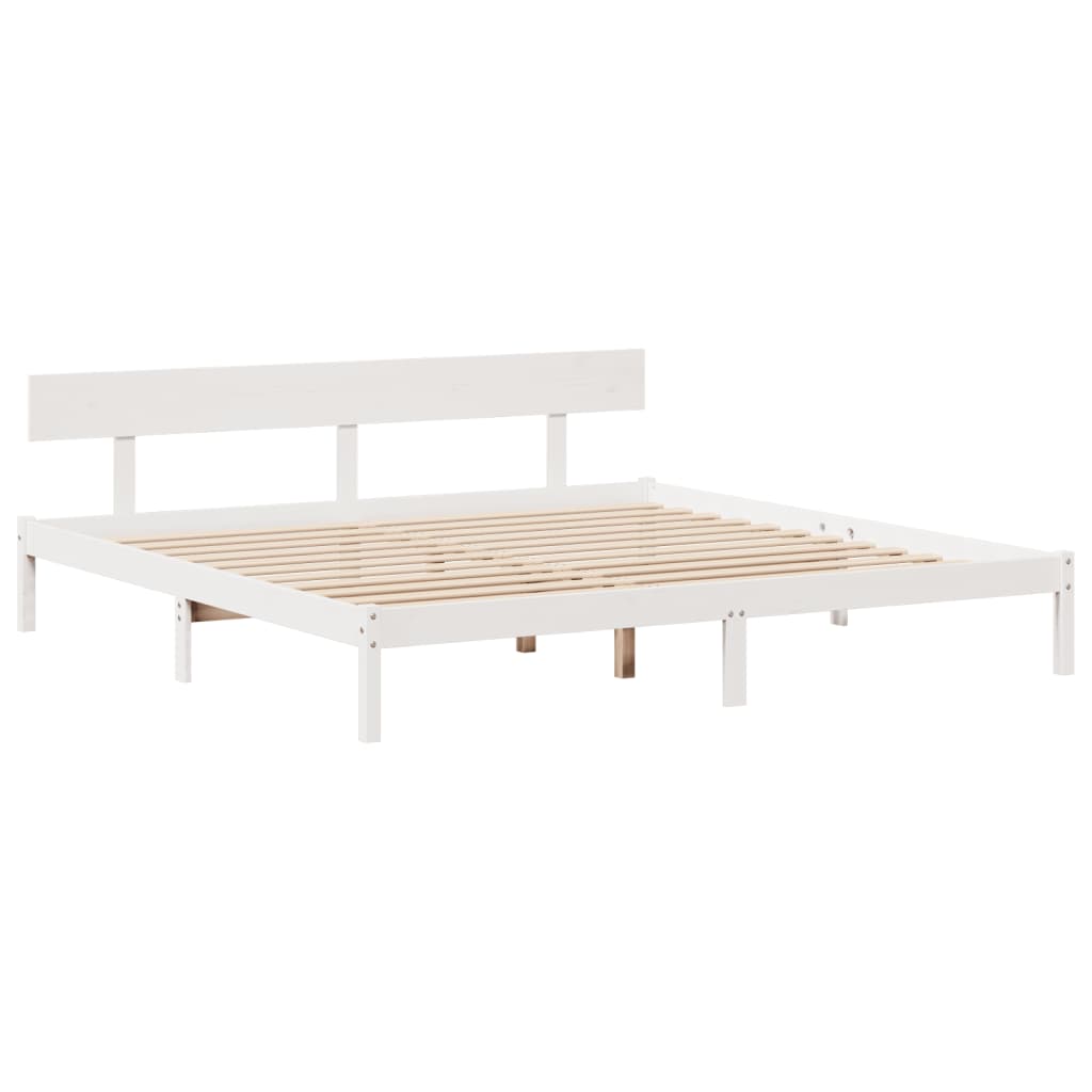 vidaXL Pat cu bibliotecă fără saltea, alb, 200x200 cm, lemn masiv pin
