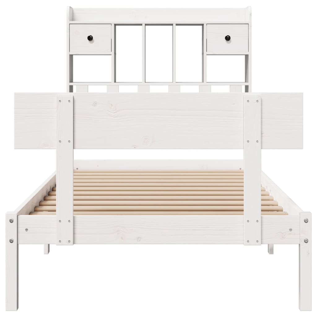 vidaXL Pat cu bibliotecă fără saltea, alb, 75x190 cm, lemn masiv pin vidaXL Pat cu bibliotecă fără saltea, alb, 75x190 cm, lemn masiv pin